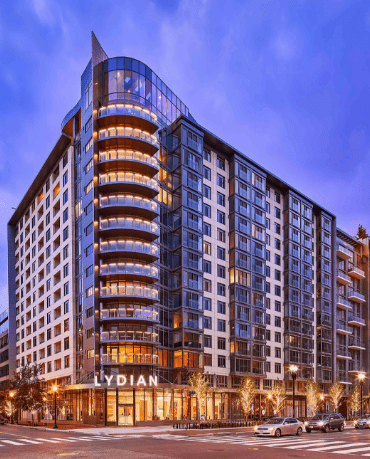 Modern Lydian apartment building with circular facade