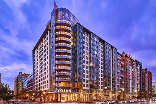 Modern Lydian apartment building with circular facade